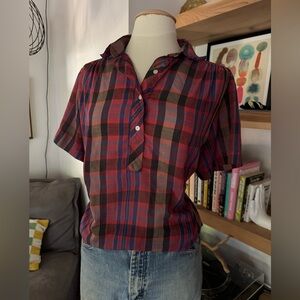 Vintage Boxy Soft Women’s Plaid Short Sleeve Shirt